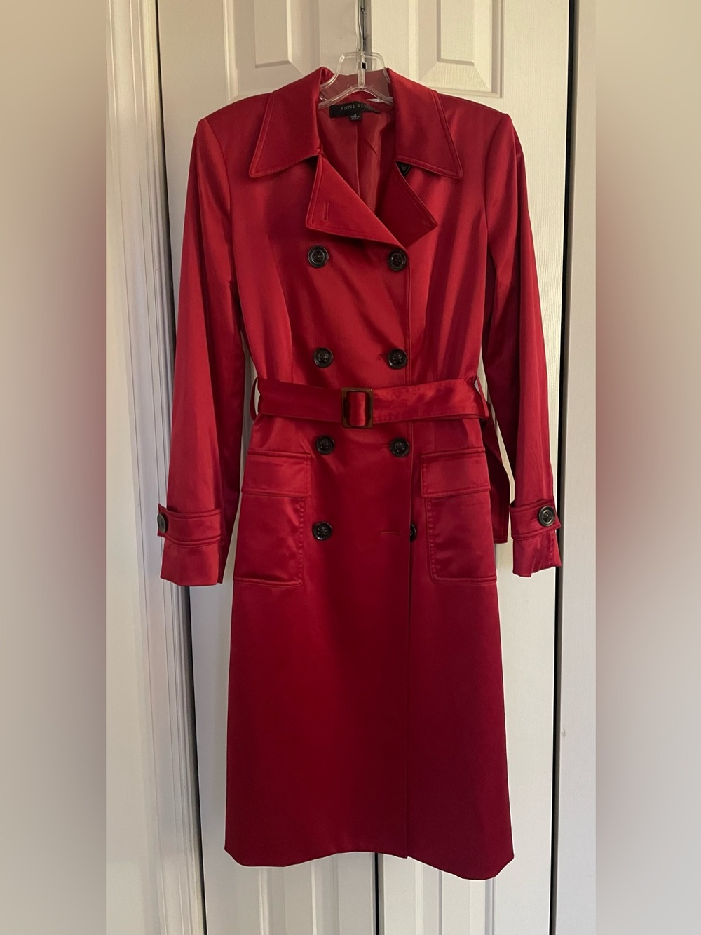 Anne Klein Red Double-Breasted Trench with Belt